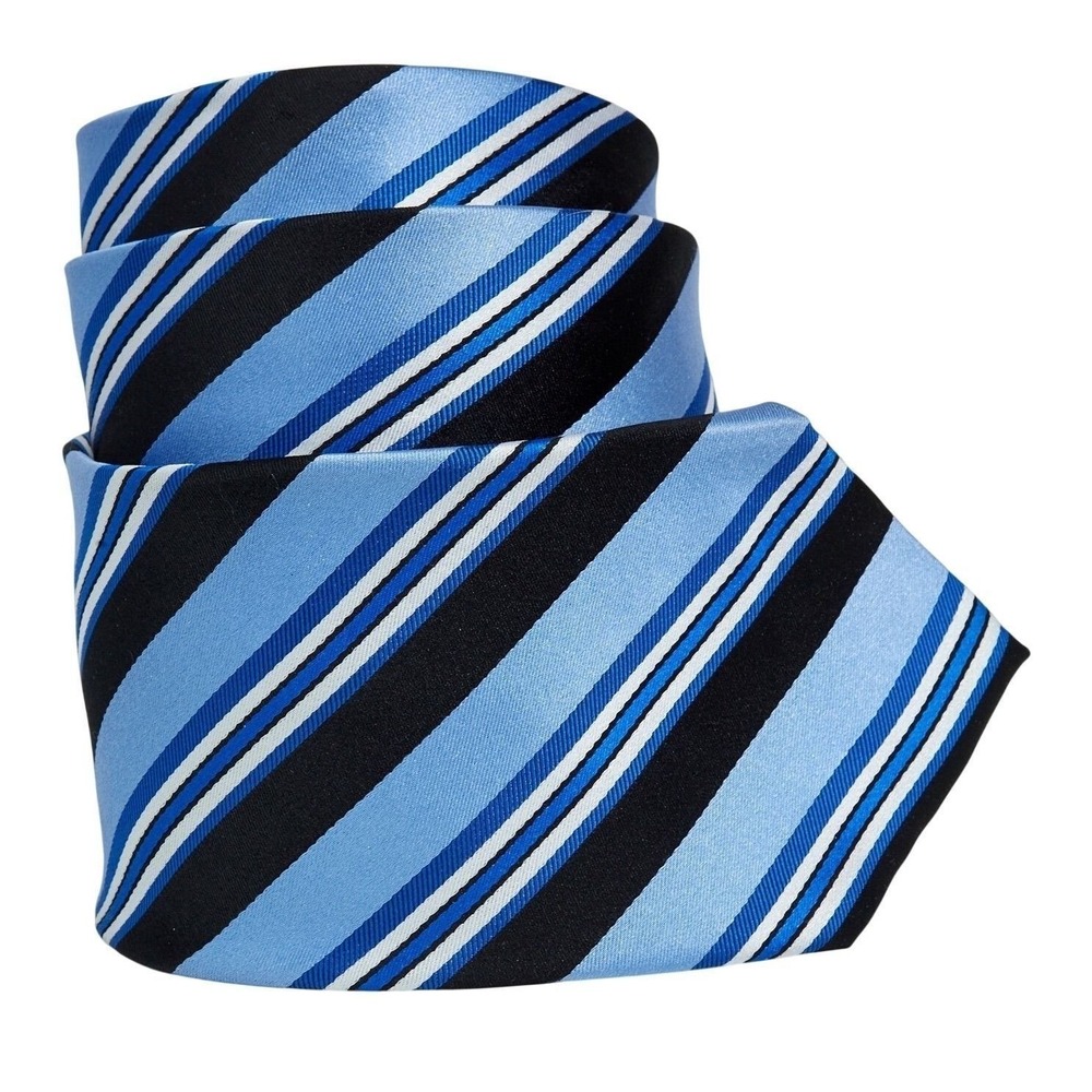 Tie Bar Men's‎ 100% Silk Necktie Designer  Blue Striped